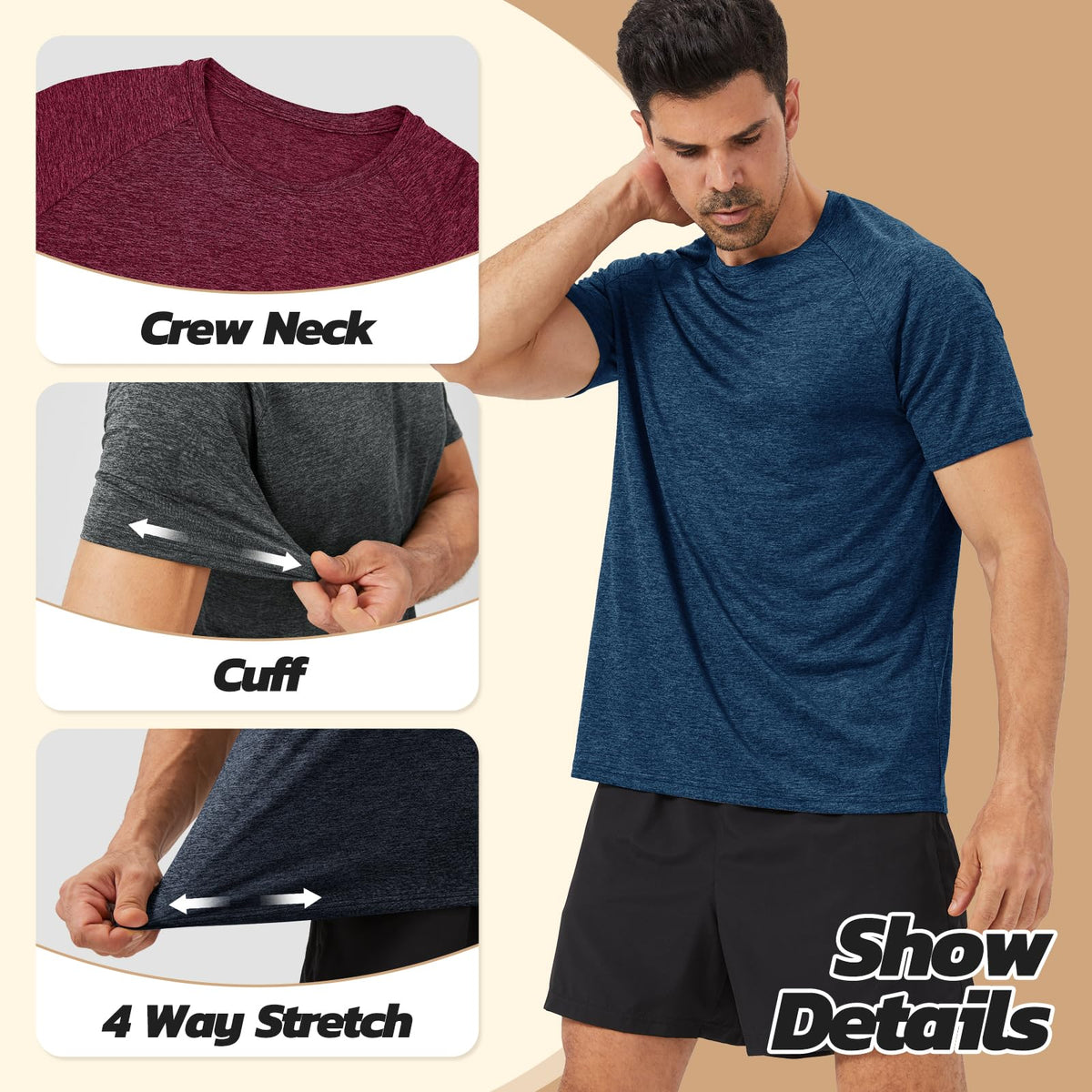 3 Pack Workout Mens Shirts Gym Quick Dry Moisture Wicking T Shirts（S-6XL）