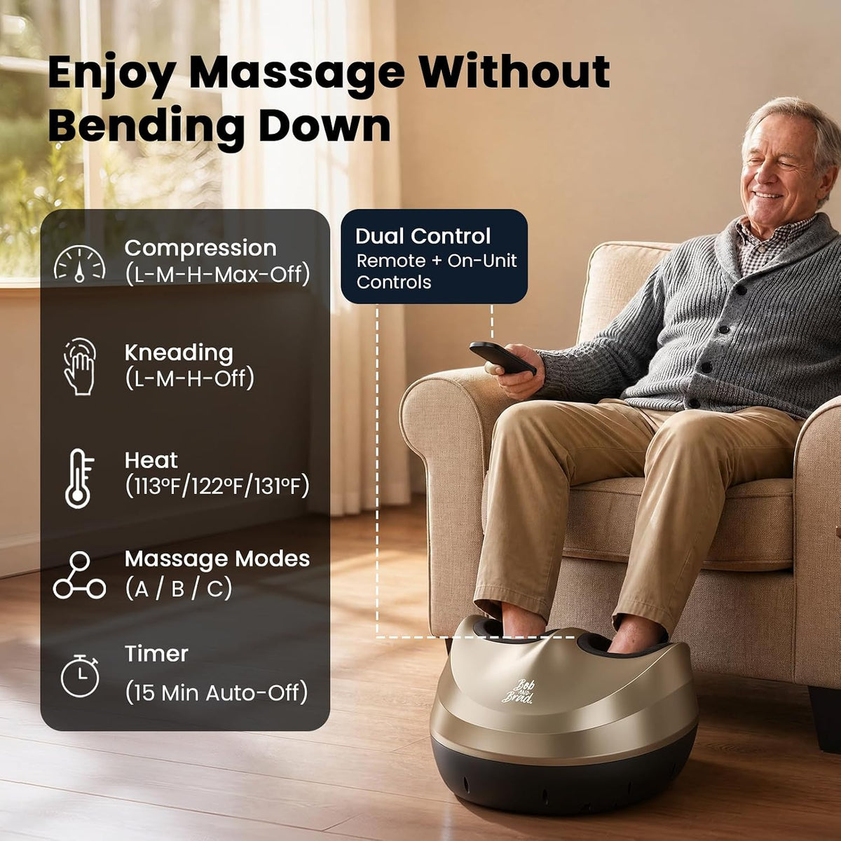 BOB AND BRAD Foot Massager Machine with Heat, FSA Eligible HSA Shiatsu Foot Massager for Plantar Fasciitis & Neuropathy with Kneading & Compression, Cordless Remote Control, Gift for Family, Size 14