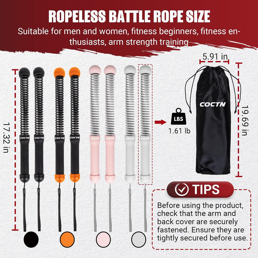 Cordless Battle Rope for Home Gym, Heavy Duty Portable with Poster