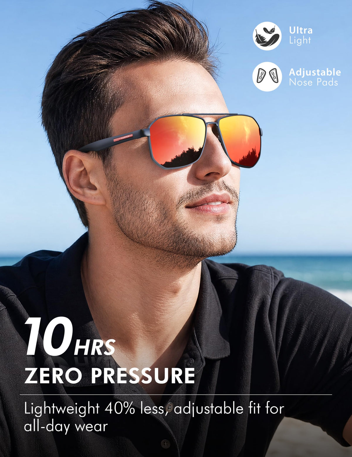 LUENX Aviator Polarized Sunglasses for Men: Square UV400 Driving