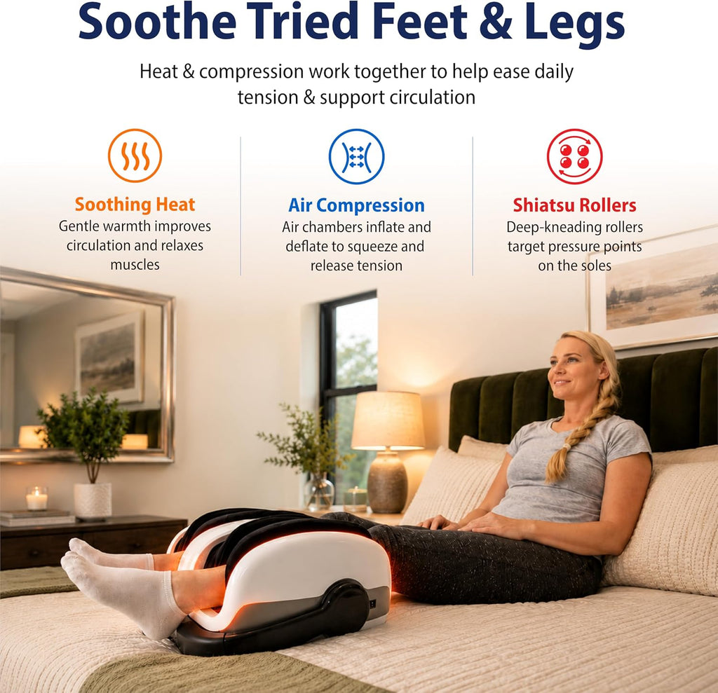Cloud Massage Shiatsu Foot Massager with Heat, Standard Size, White