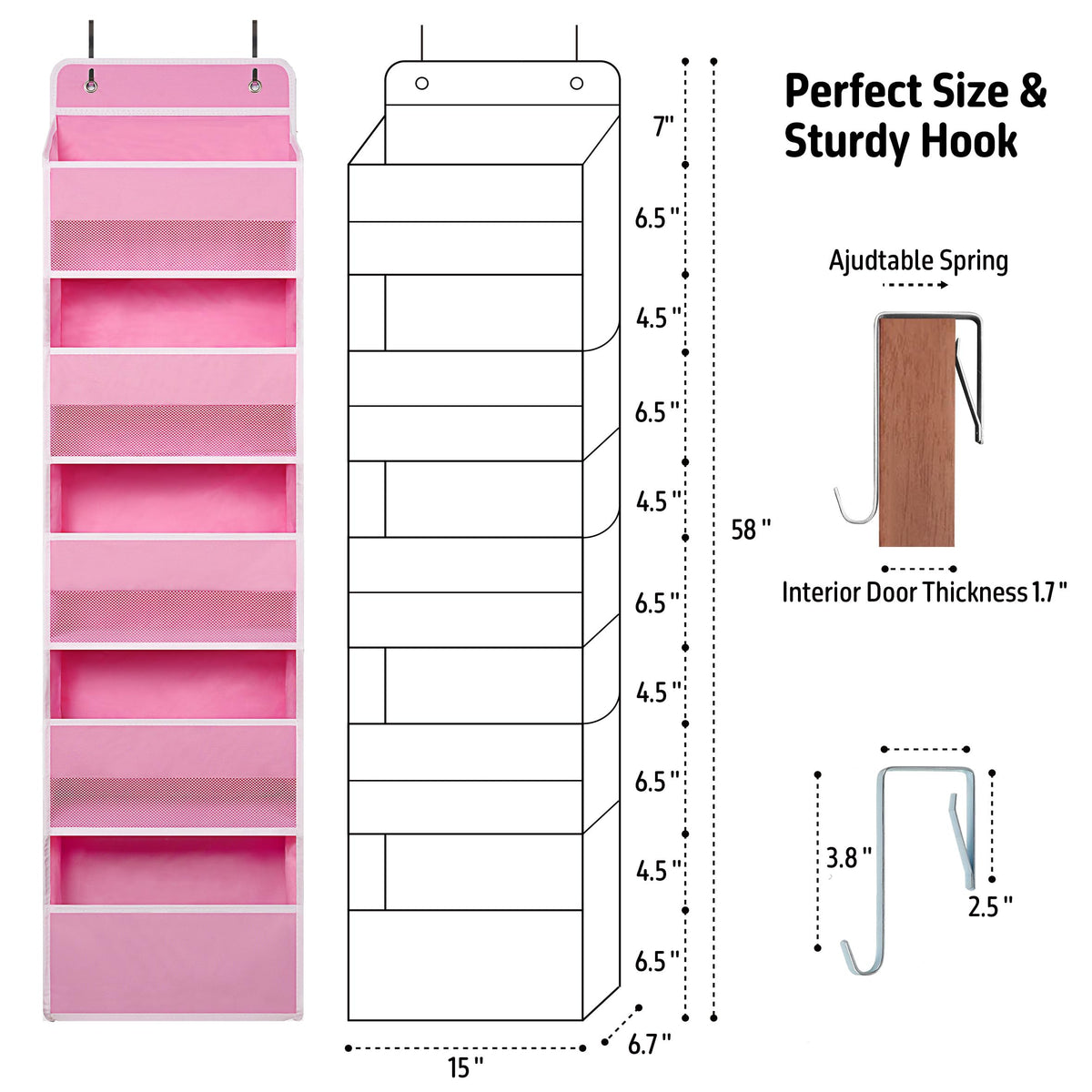 TYMENSH Over the Door Organizer for Bedroom Bathroom Pantry, 5 Shelf Black