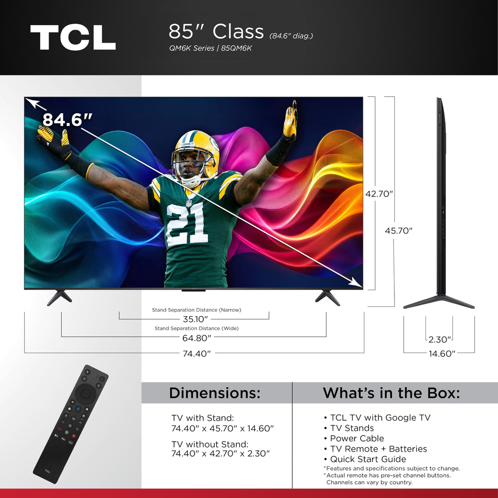 TCL 50 Inch QM6K Series QLED Mini LED 4K HDR Smart Google TV, 50QM6K