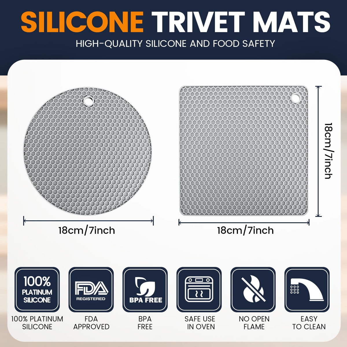 Silicone Trivet Mats 4 Heat Resistant Pot Holders Multipurpose Non-Slip Hot Pads for Kitchen Potholders, Drying mat, Jar Opener, Spoon Holder, Coaster(Dark Grey)