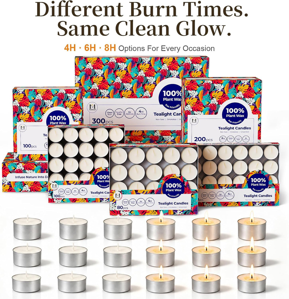 Tea Lights Candles 80 Pack, 4 Hour Palm Wax Tealight Candle Set