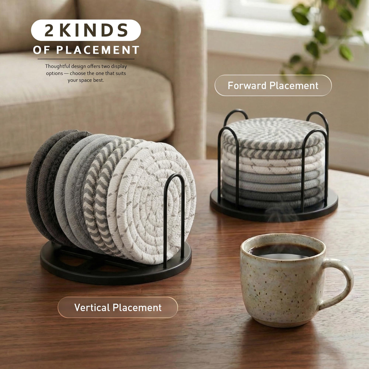 Lazebox Coasters Set of 8 for Drinks, 4 Inch Large Coasters for Coffee Table, Tabletop Protection for Hot & Cold Drinks, Versatile Coasters for Home Decor, Non-Slip & Easy to Clean, Coffee