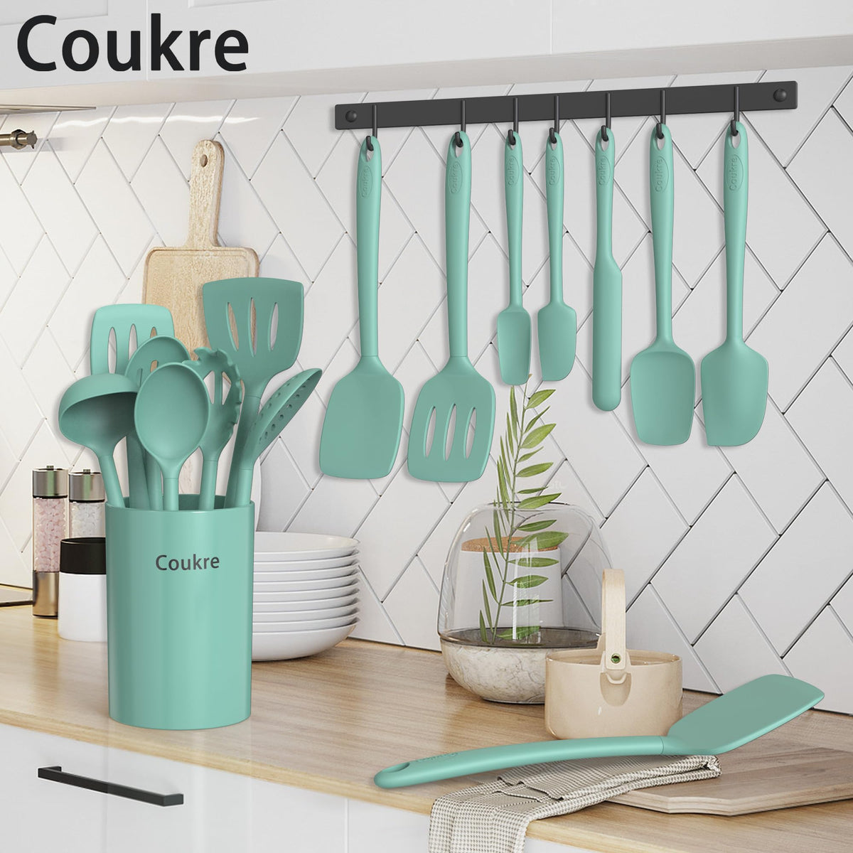 Silicone Kitchen Cooking Utensils Set, Heat Resistant, 14-Piece