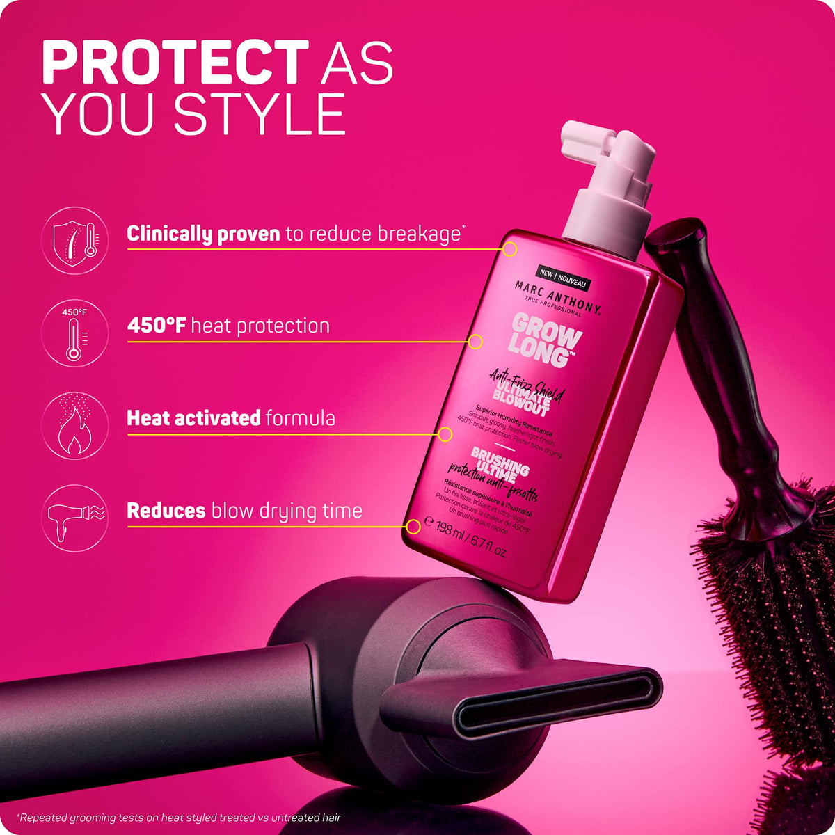 Marc Anthony Grow Long Ultimate Blowout, Anti-Frizz Heat Protection Spray