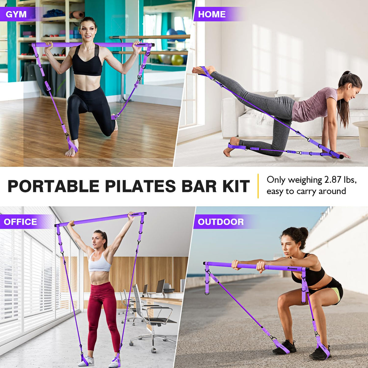 Pilates Bar Kit with Resistance Bands, Adjustable Pink Workout Set