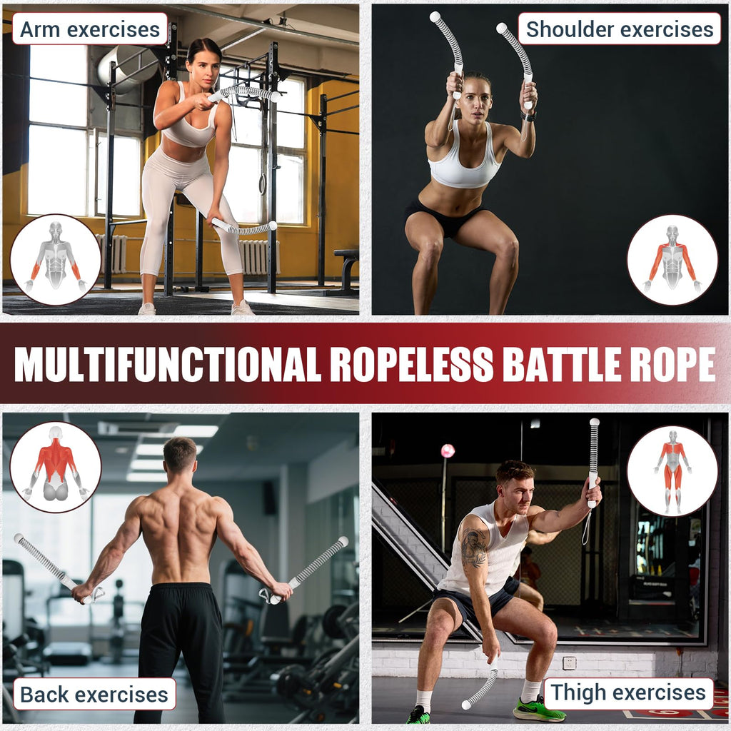Cordless Battle Rope for Home Gym, Heavy Duty Portable with Poster