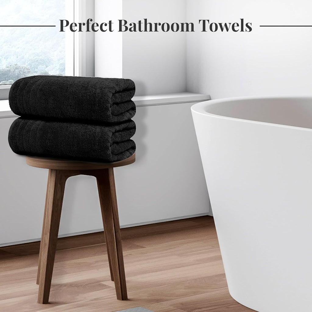 Tens Towels 8 Piece Towel Set, 2 XL Bath, 2 Hand, 4 Washcloth, Black