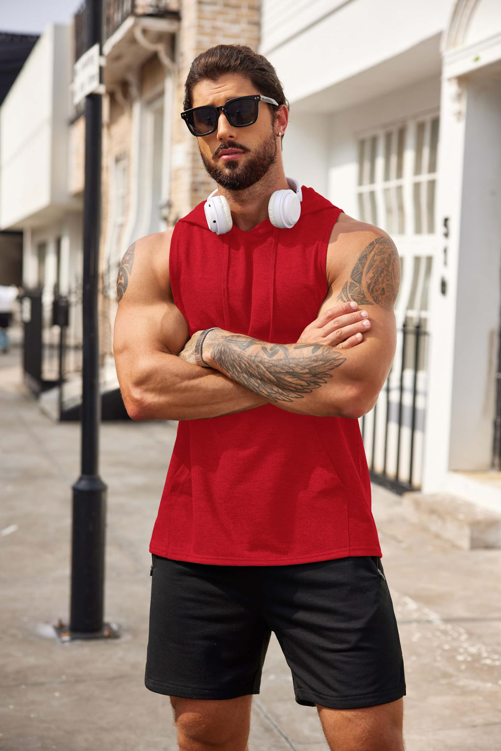 COOFANDY Men's Workout Hooded Tank Tops Bodybuilding Muscle Cut Off T Shirt Sleeveless Gym Hoodies