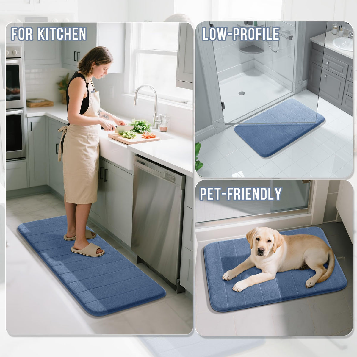 Yimobra Memory Foam Bath Mat Set 3 Pieces- Super Soft Absorbent Quick Dry Bathroom Rug Sets, Machine Washable Non Slip Floor Carpet for Tub Shower, Vanity & Toilet Base, Gray