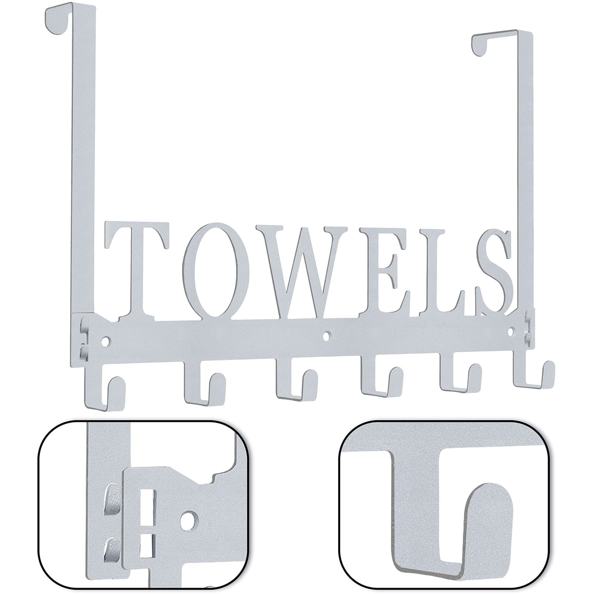 Kuhome Over The Door Hooks, Towel Holder for Bathroom, Door Mount Towel Rack Towel Hooks for Bedroom Beach Towels Bathrobe Wall Mount Hang on The Door Cabinet Cupboard Metal Sandblasted (Black)