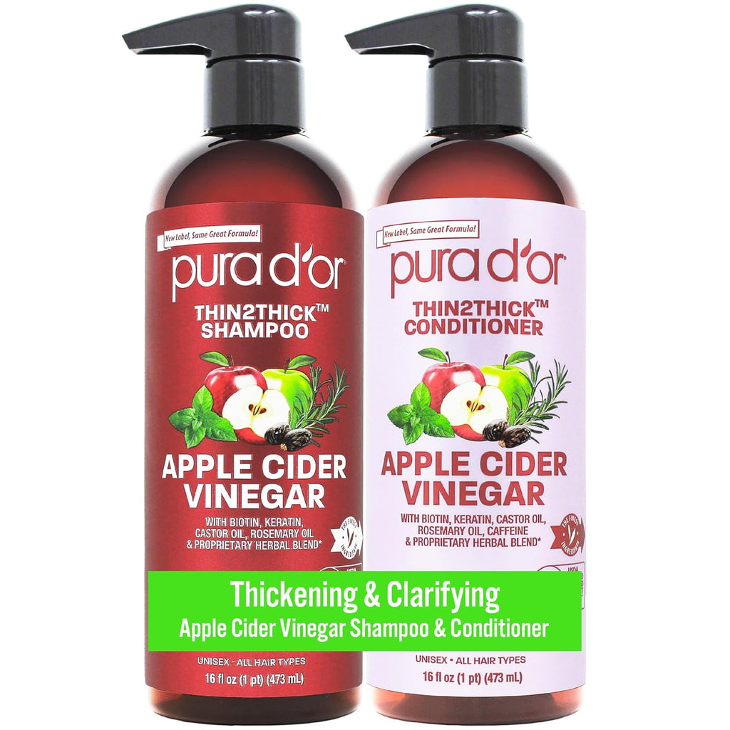 PURA D'OR Apple Cider Vinegar Shampoo & Conditioner Clarifying Set, 16oz x2