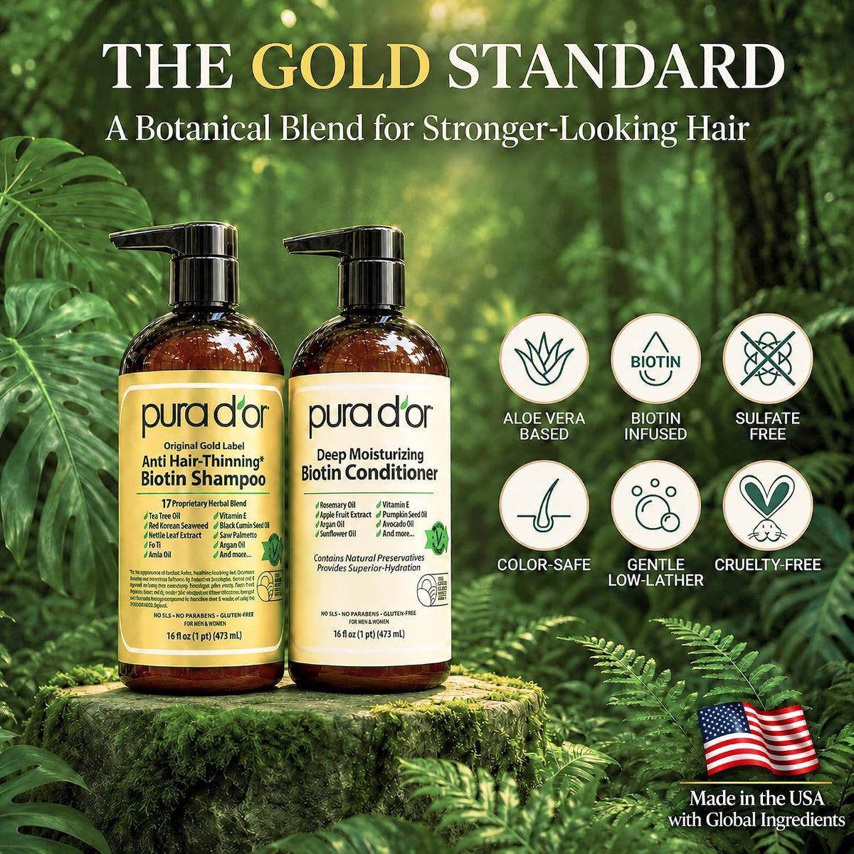 PURA D'OR Apple Cider Vinegar Shampoo & Conditioner Clarifying Set, 16oz x2