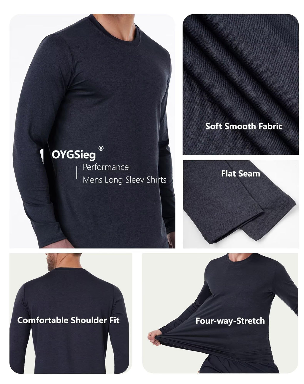 OYGSieg 6/7 Pack Men's Quick Dry Long Sleeve UPF50+ Sun Shirts