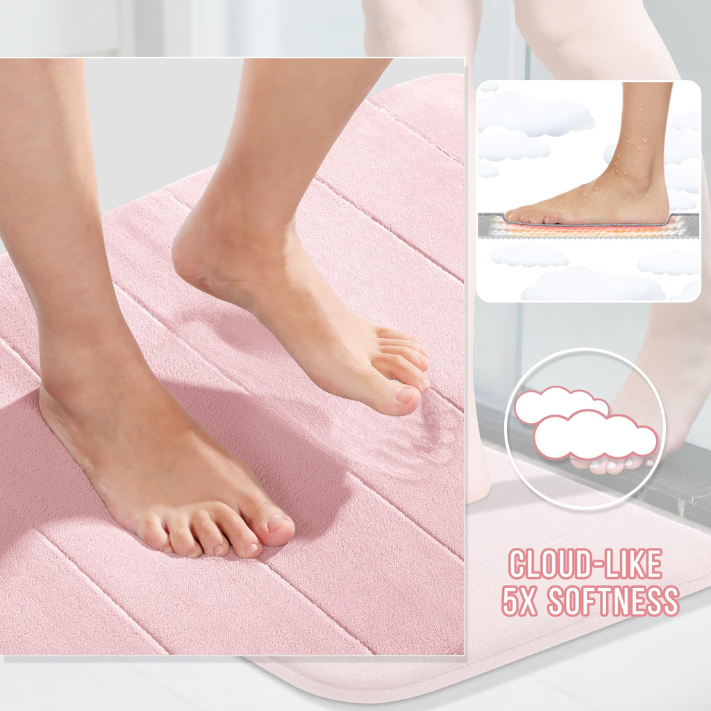 Yimobra Memory Foam Bath Mat Set 3 Pieces- Super Soft Absorbent Quick Dry Bathroom Rug Sets, Machine Washable Non Slip Floor Carpet for Tub Shower, Vanity & Toilet Base, Gray