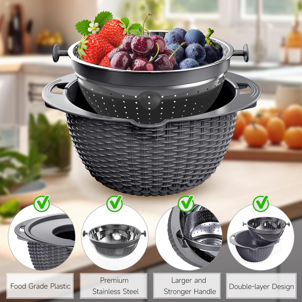 Over the Sink Colander - Strainers and Colanders - Sink Strainer Basket - Expandable Fine Mesh Strainer with Rubber Grip for Veggie, Fruits, Pasta, Home Kitchen Essentials (9.5W x 13.4-21.3L x 3.3H)