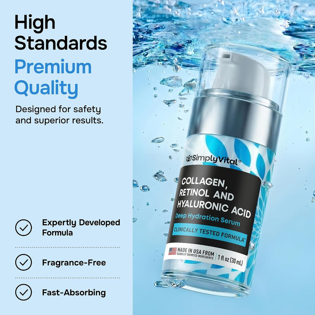 SimplyVital Face Moisturizer Retinol Collagen Hyaluronic Acid Cream 1.7 oz