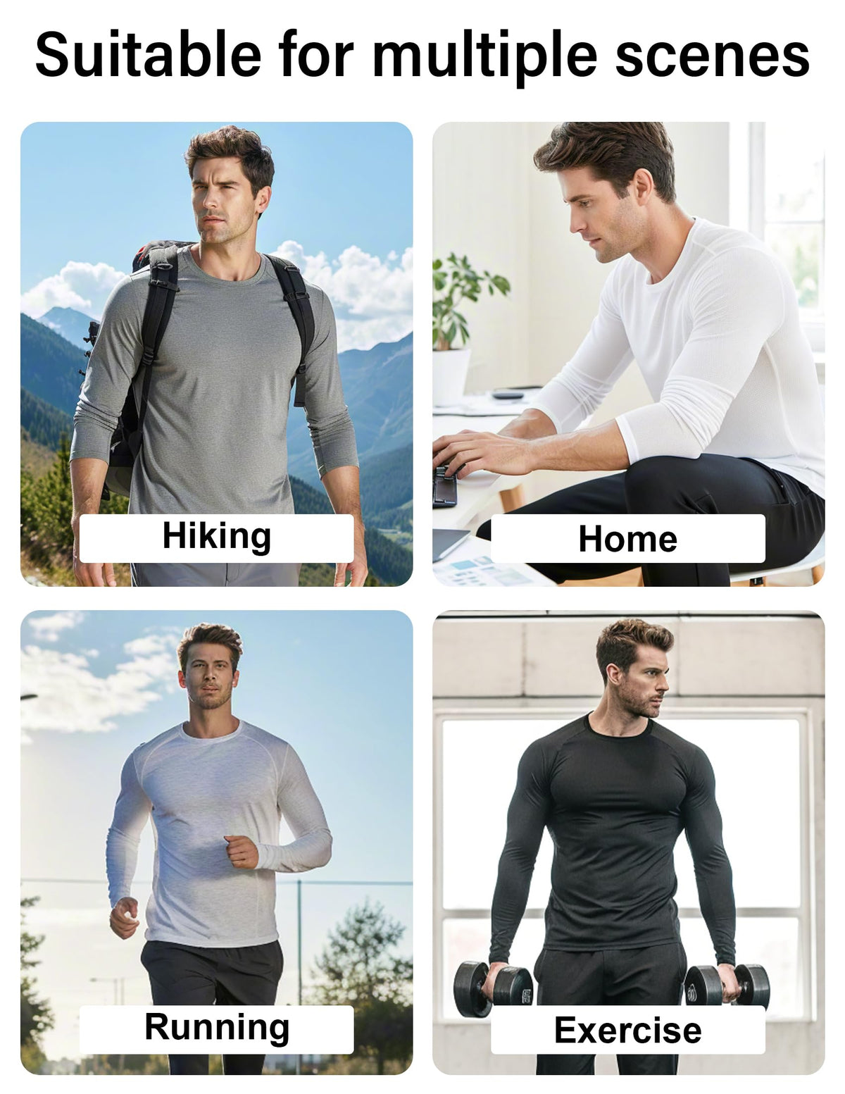 OYGSieg 6/7 Pack Men's Quick Dry Long Sleeve UPF50+ Sun Shirts