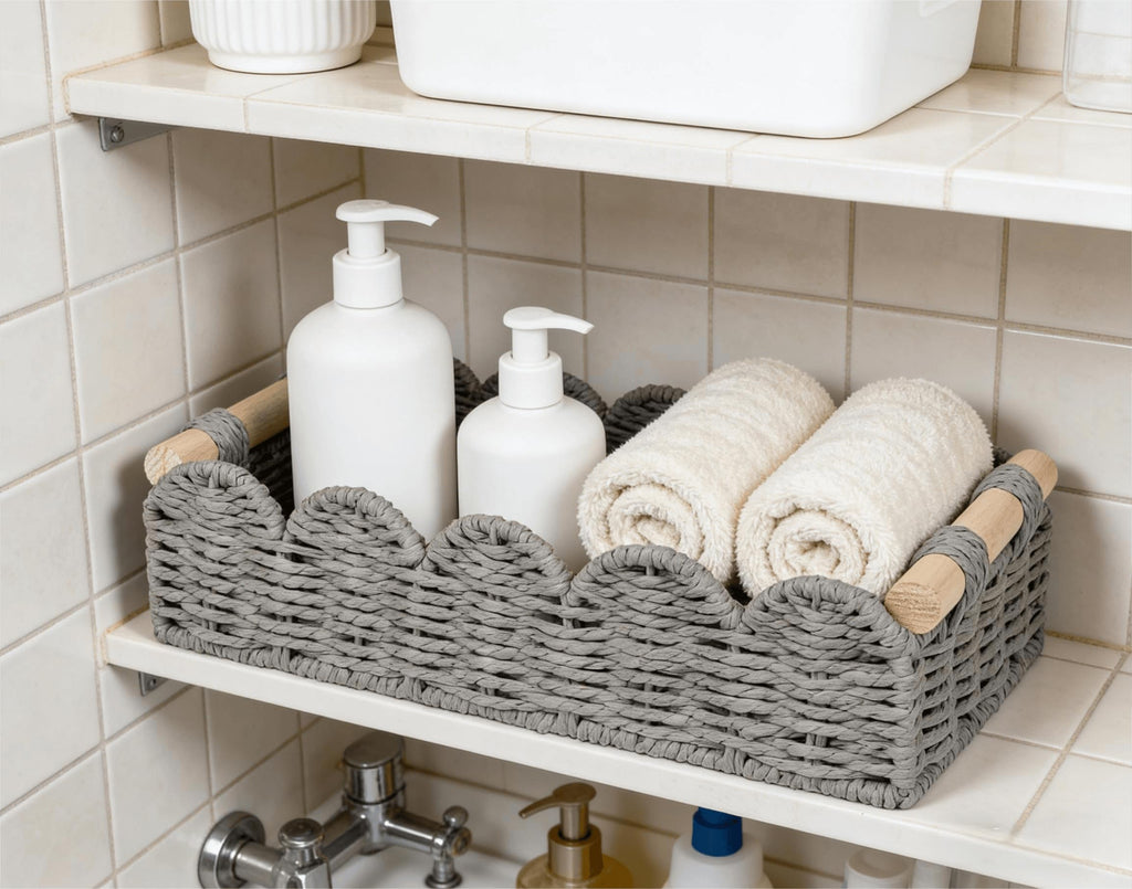 CubesLand Scalloped Toilet Paper Storage Basket W/Handle for Home Decor