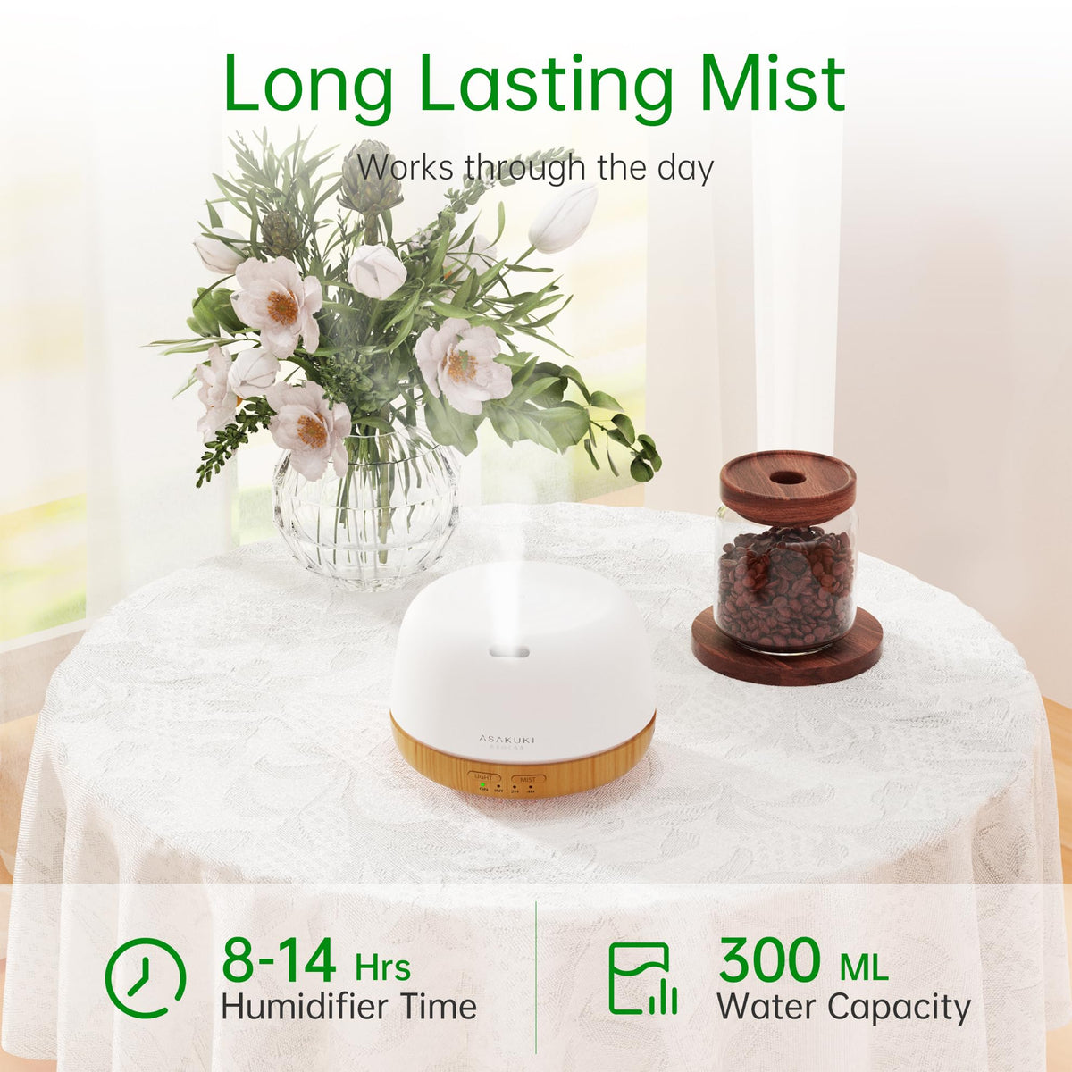 ASAKUKI Essential Oil Diffuser for Home, 500ML Aromatherapy Humidifier