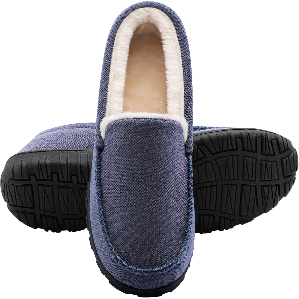 shoeslocker Men's Slippers Indoor Outdoor Warm Soft Plush Memory Foam House Slippers for Men Comfortable Bedroom Moccasin Slipper Non-Slip