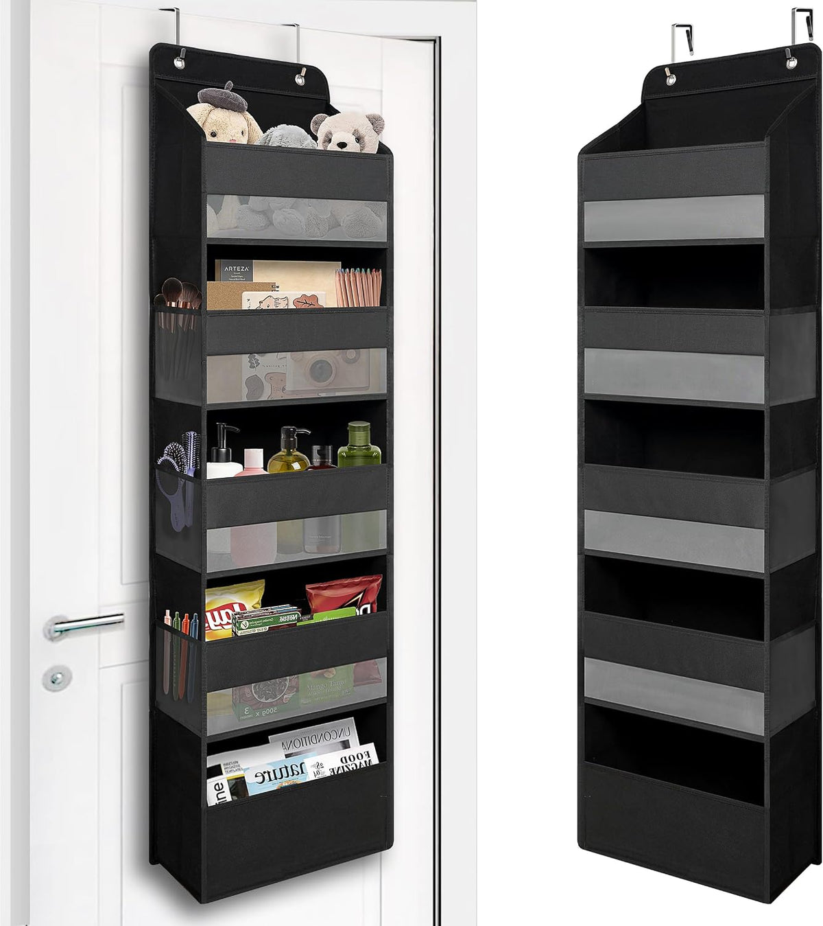 TYMENSH Over the Door Organizer for Bedroom Bathroom Pantry, 5 Shelf Black