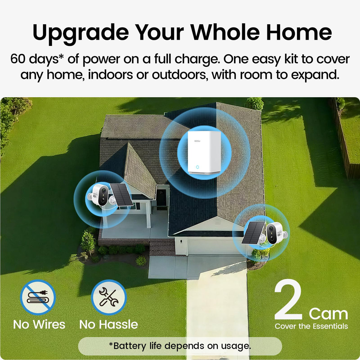 aosu 2K Solar Security Cameras Wireless Outdoor System, 6-Cam-Kit