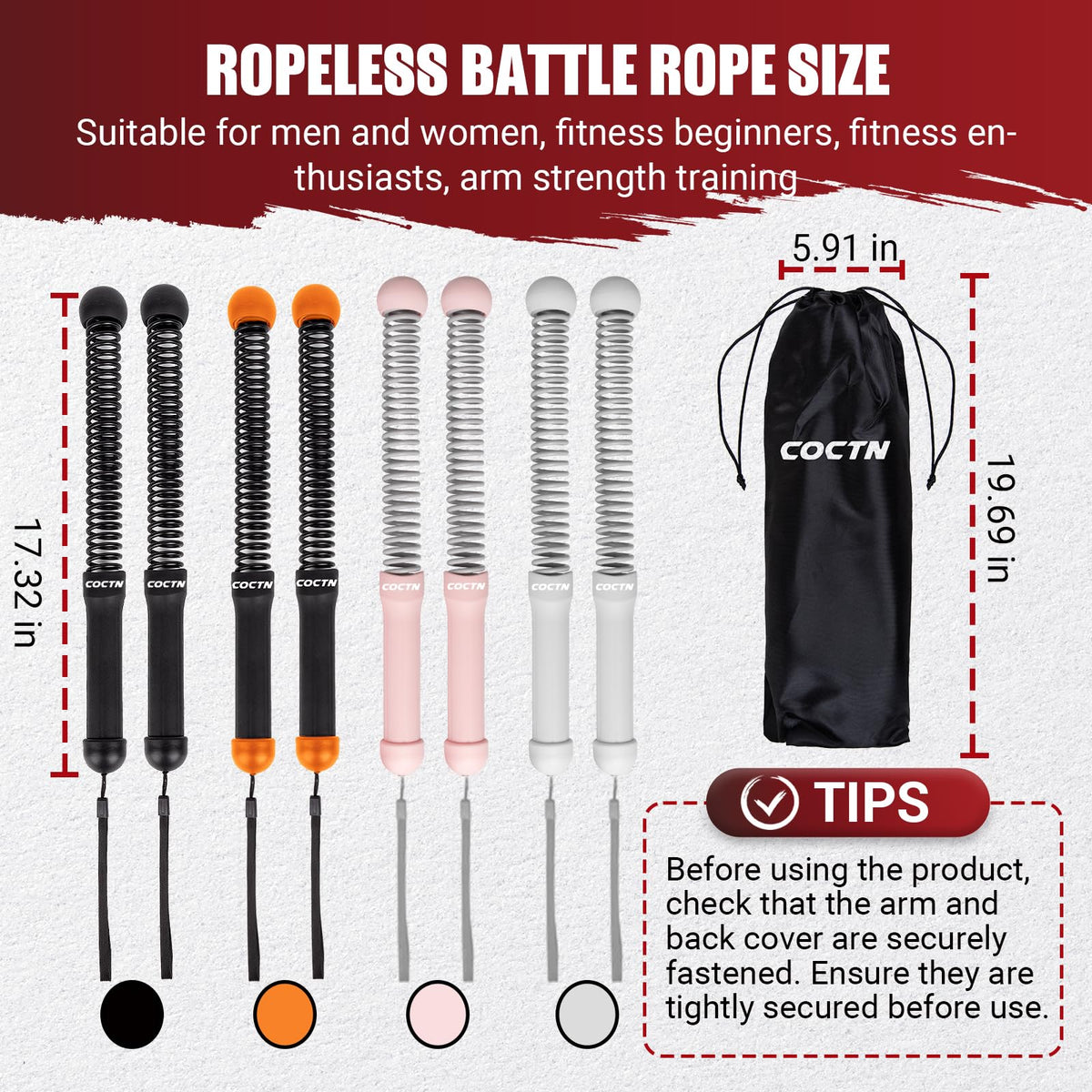Cordless Battle Rope for Home Gym, Heavy Duty Portable with Poster