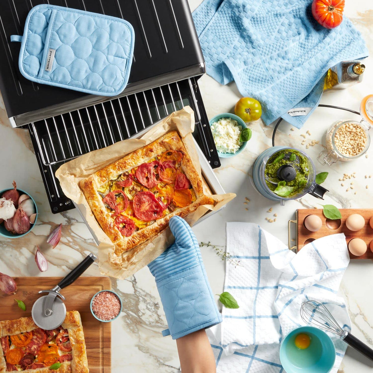 KITCHENAID Quilted Cotton Terry Cloth Oven Mitt, Pot Holder, Kitchen Towel 4-Pack Set, Heat Resistant, Silicone Grip, 16"x26", 7"x13" & 7"x10", Milkshake Tan