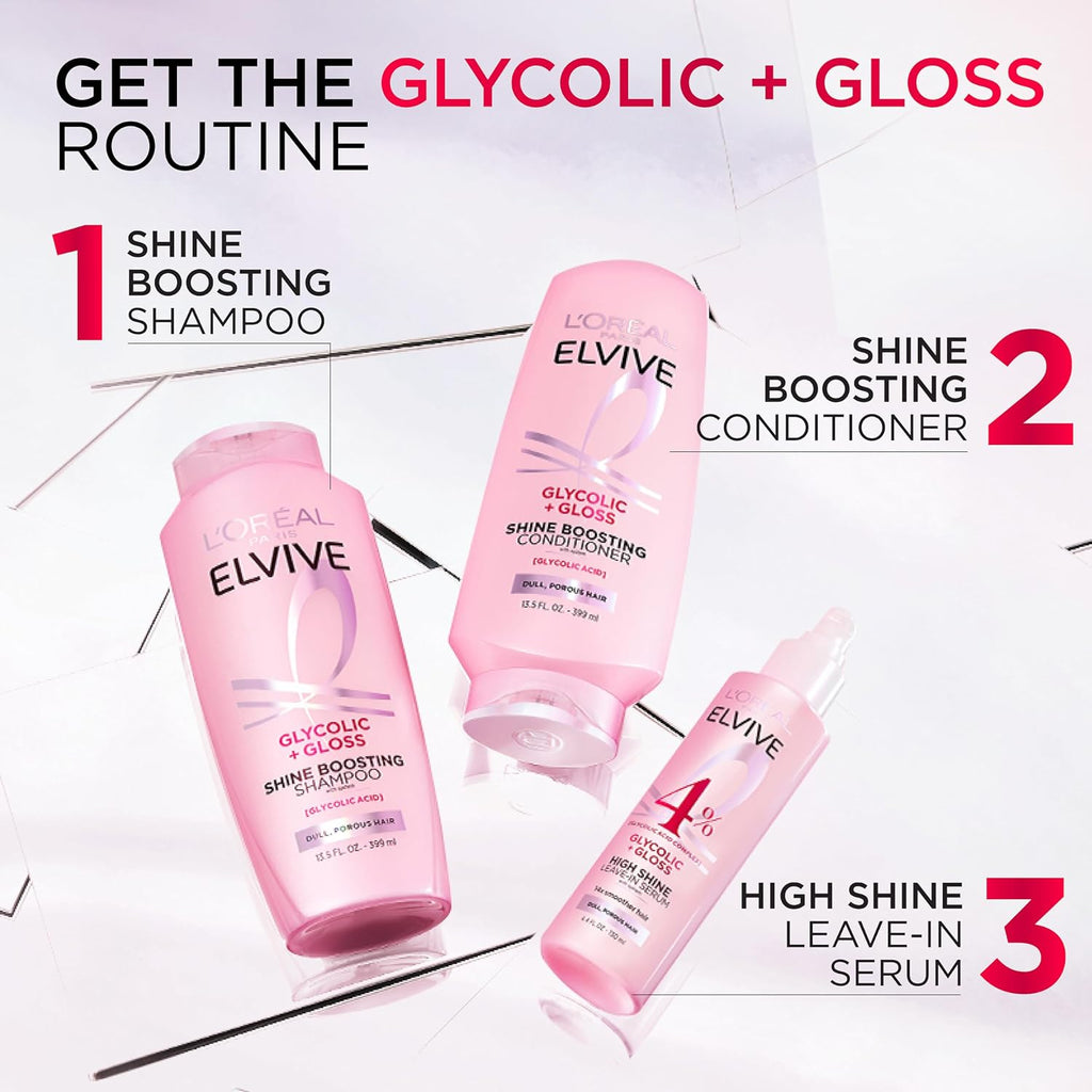 L’Oreal Paris Elvive Glycolic + Gloss High-Shine Leave-In Serum, 4 Fl Oz