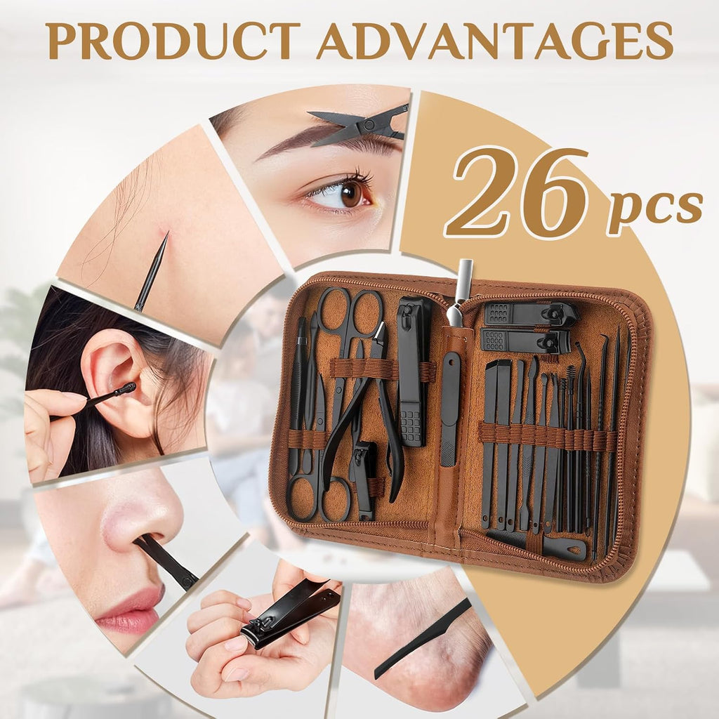 MINKINH Manicure Set Nail Clippers Set Pedicure Kit, 26-Piece Brown