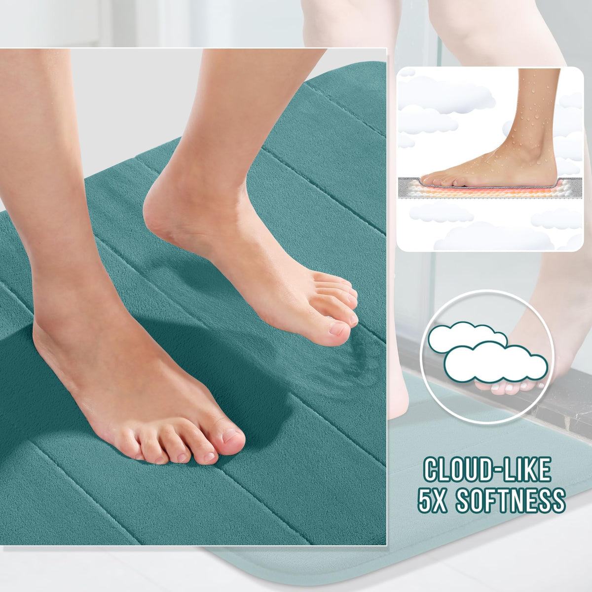 Yimobra Memory Foam Bath Mat Set 3 Pieces- Super Soft Absorbent Quick Dry Bathroom Rug Sets, Machine Washable Non Slip Floor Carpet for Tub Shower, Vanity & Toilet Base, Gray