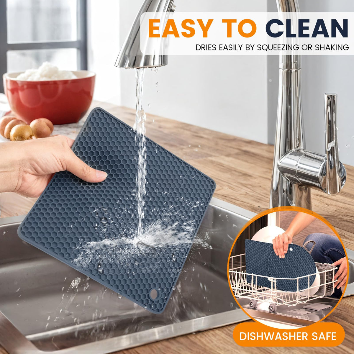 Silicone Trivet Mats 4 Heat Resistant Pot Holders Multipurpose Non-Slip Hot Pads for Kitchen Potholders, Drying mat, Jar Opener, Spoon Holder, Coaster(Dark Grey)