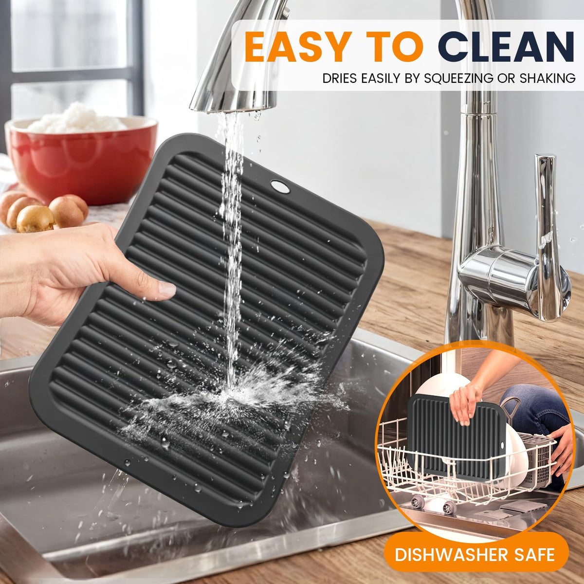 Silicone Trivet Mats 4 Heat Resistant Pot Holders Multipurpose Non-Slip Hot Pads for Kitchen Potholders, Drying mat, Jar Opener, Spoon Holder, Coaster(Dark Grey)
