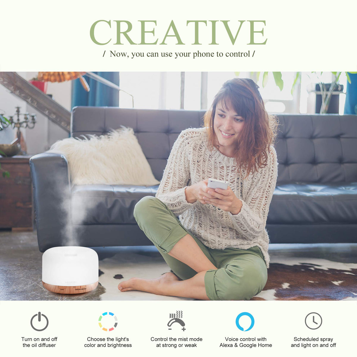 ASAKUKI Essential Oil Diffuser for Home, 500ML Aromatherapy Humidifier
