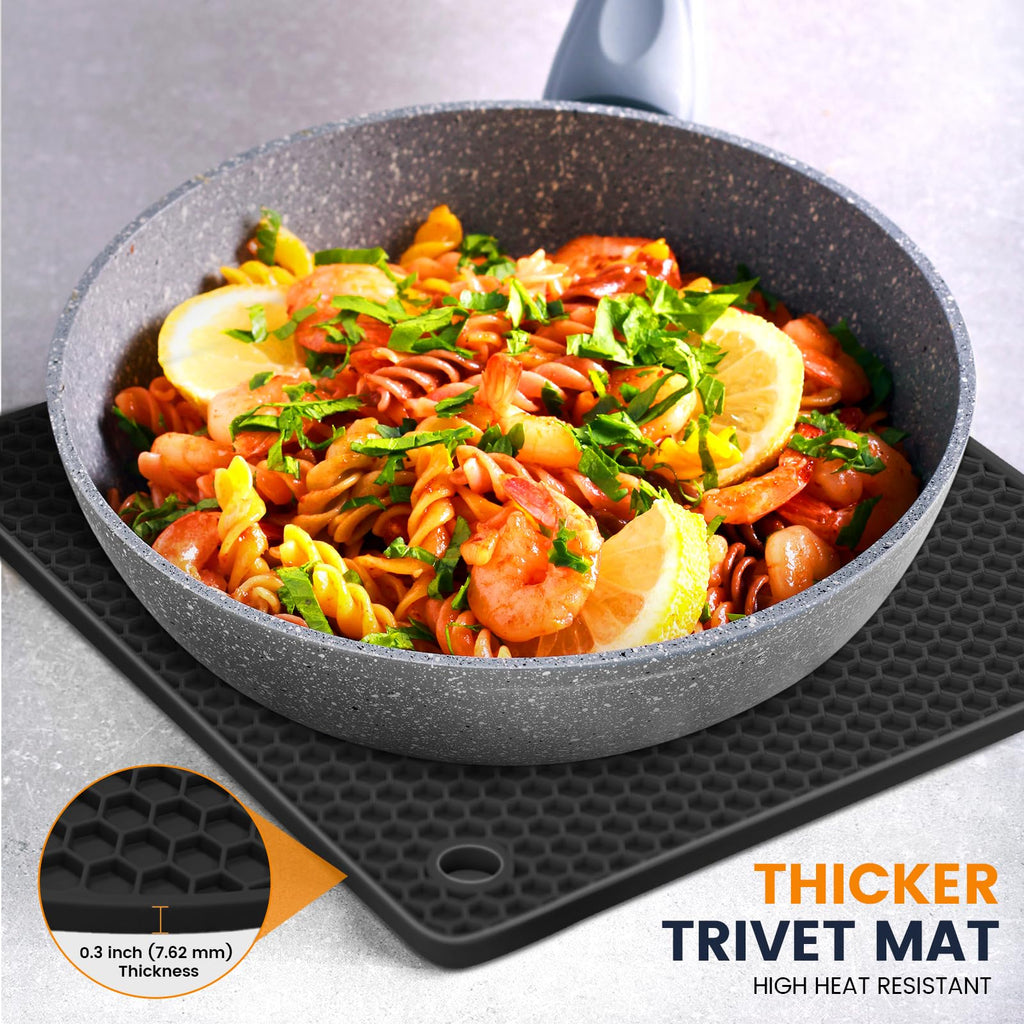 Silicone Trivet Mats 4 Heat Resistant Pot Holders Multipurpose Non-Slip Hot Pads for Kitchen Potholders, Drying mat, Jar Opener, Spoon Holder, Coaster(Dark Grey)