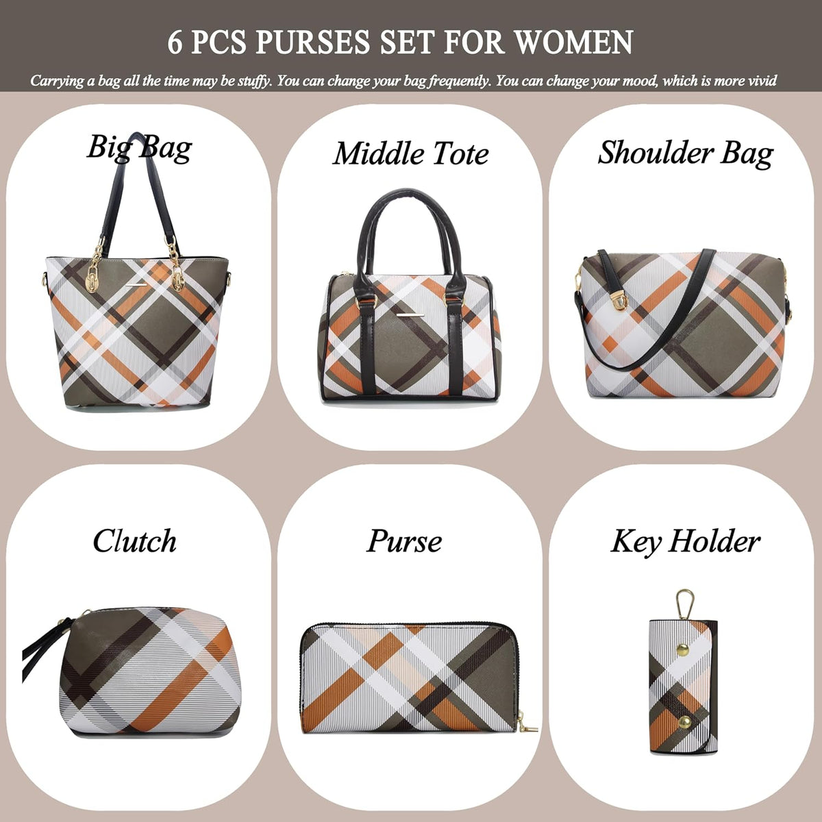 2E-youth Damen Geldbrsen und Handtaschen Set Tragetasche, Umhngetasche