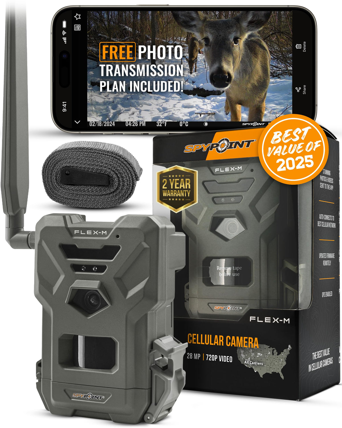 SPYPOINT Flex-M Twin, Cellular Trail Camera, Night Vision, Free Photo Plan
