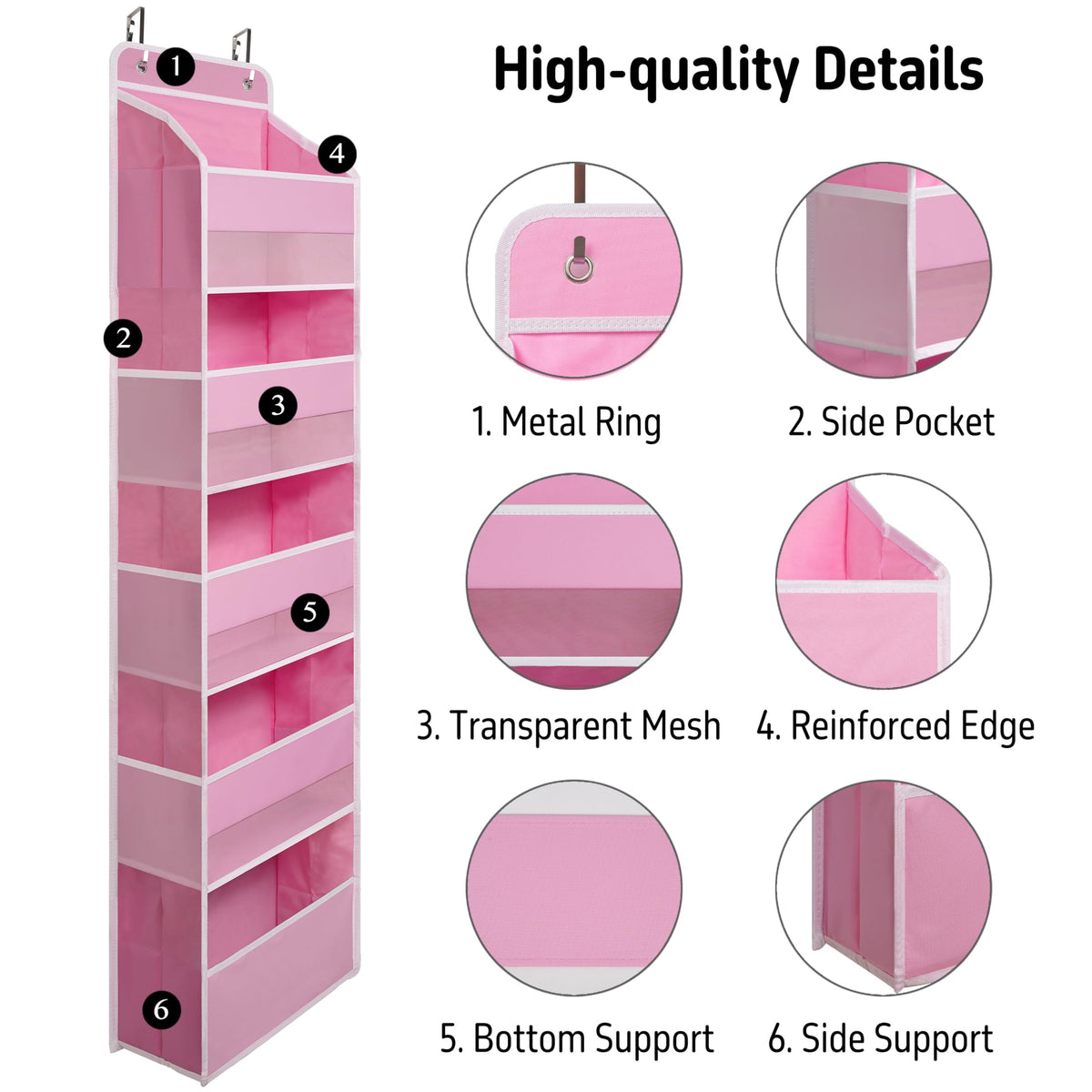 TYMENSH Over the Door Organizer for Bedroom Bathroom Pantry, 5 Shelf Black