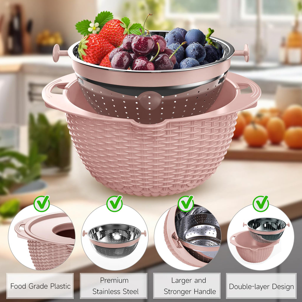 Over the Sink Colander - Strainers and Colanders - Sink Strainer Basket - Expandable Fine Mesh Strainer with Rubber Grip for Veggie, Fruits, Pasta, Home Kitchen Essentials (9.5W x 13.4-21.3L x 3.3H)