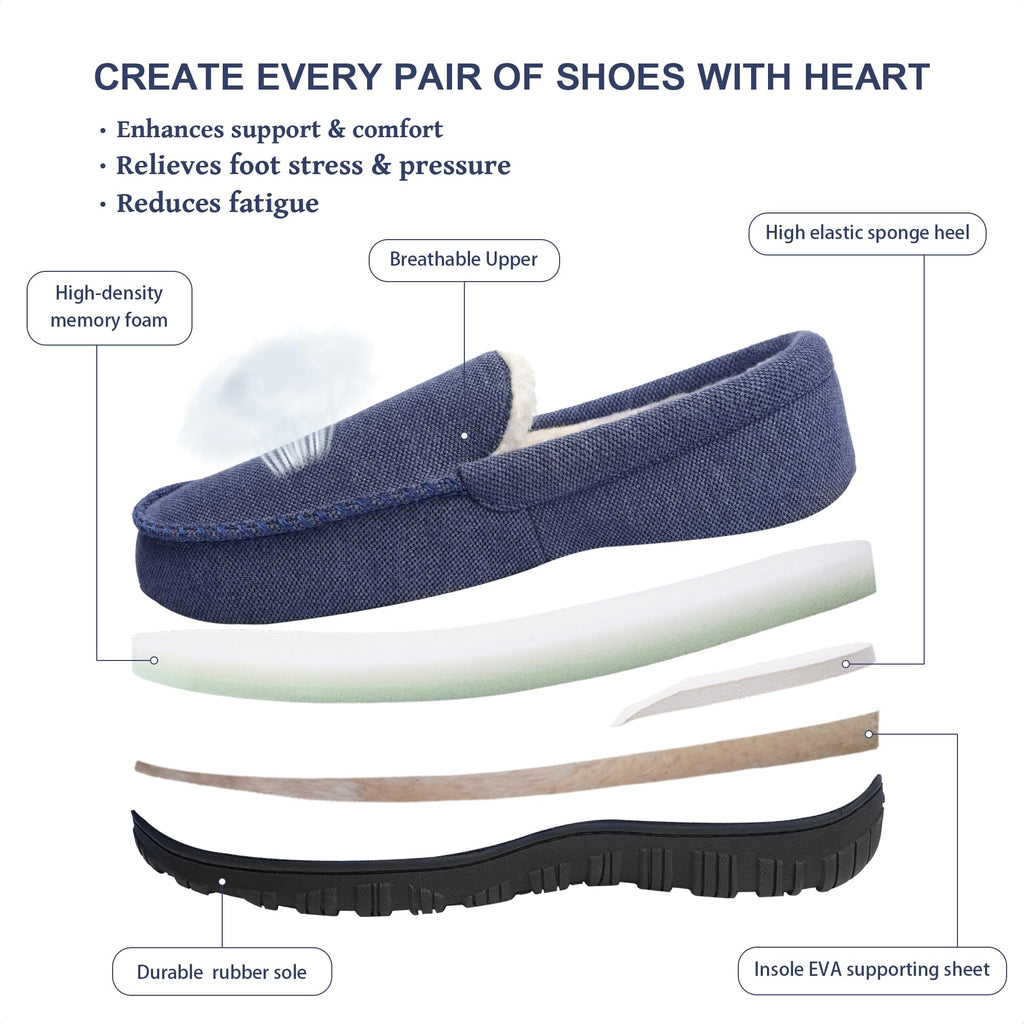 shoeslocker Men's Slippers Indoor Outdoor Warm Soft Plush Memory Foam House Slippers for Men Comfortable Bedroom Moccasin Slipper Non-Slip