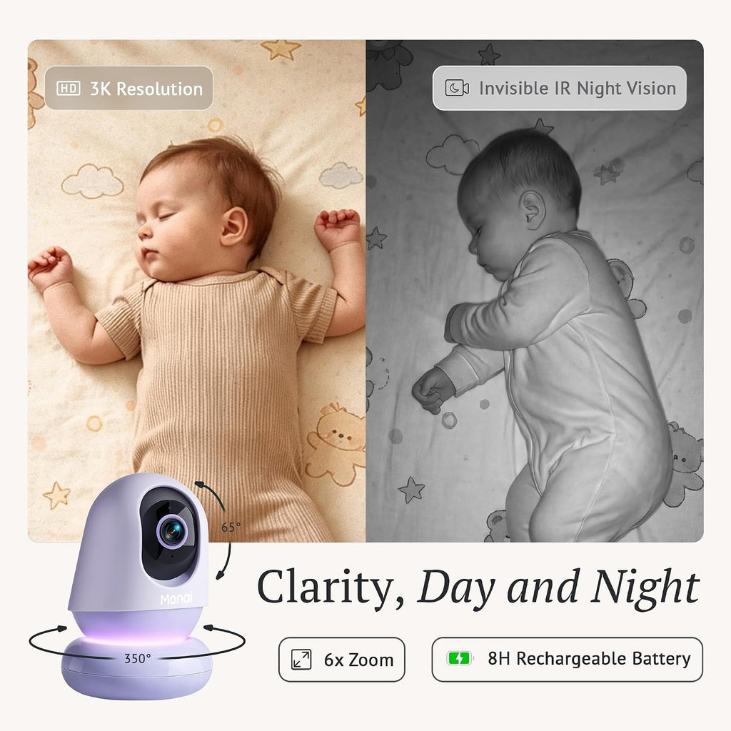 Monai Nest WiFi Baby Monitor with Camera and Audio, Portable, 8H Battery
