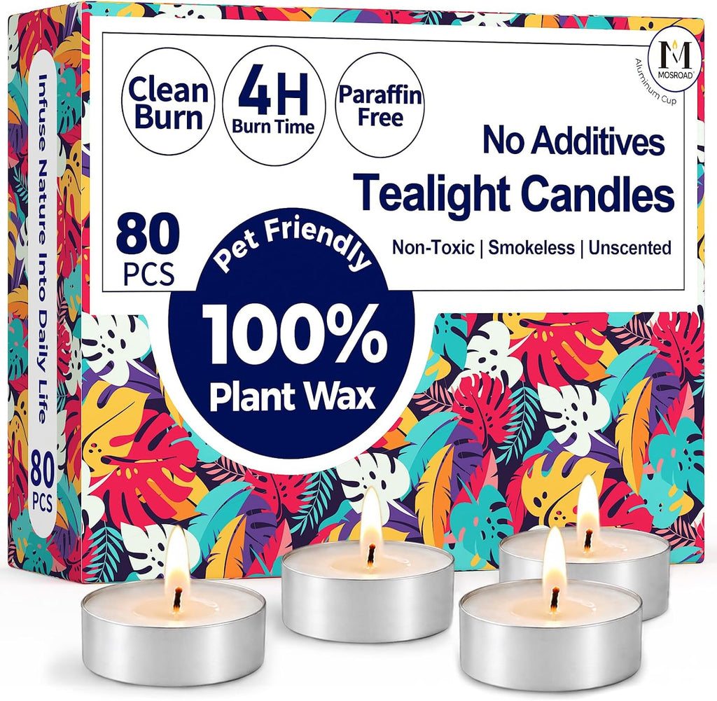 Tea Lights Candles 80 Pack, 4 Hour Palm Wax Tealight Candle Set