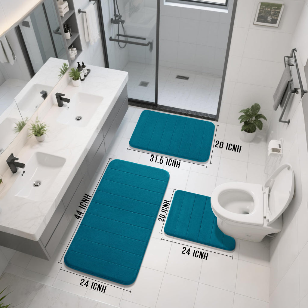 Yimobra Memory Foam Bath Mat Set 3 Pieces- Super Soft Absorbent Quick Dry Bathroom Rug Sets, Machine Washable Non Slip Floor Carpet for Tub Shower, Vanity & Toilet Base, Gray