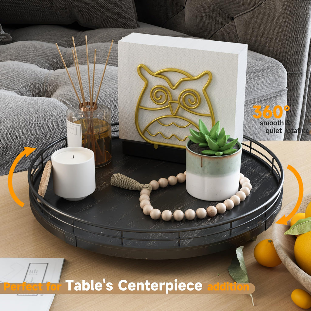 9-Inch Farmhouse Oak Wood Lazy Susan Organizer for Table Top, Walnut