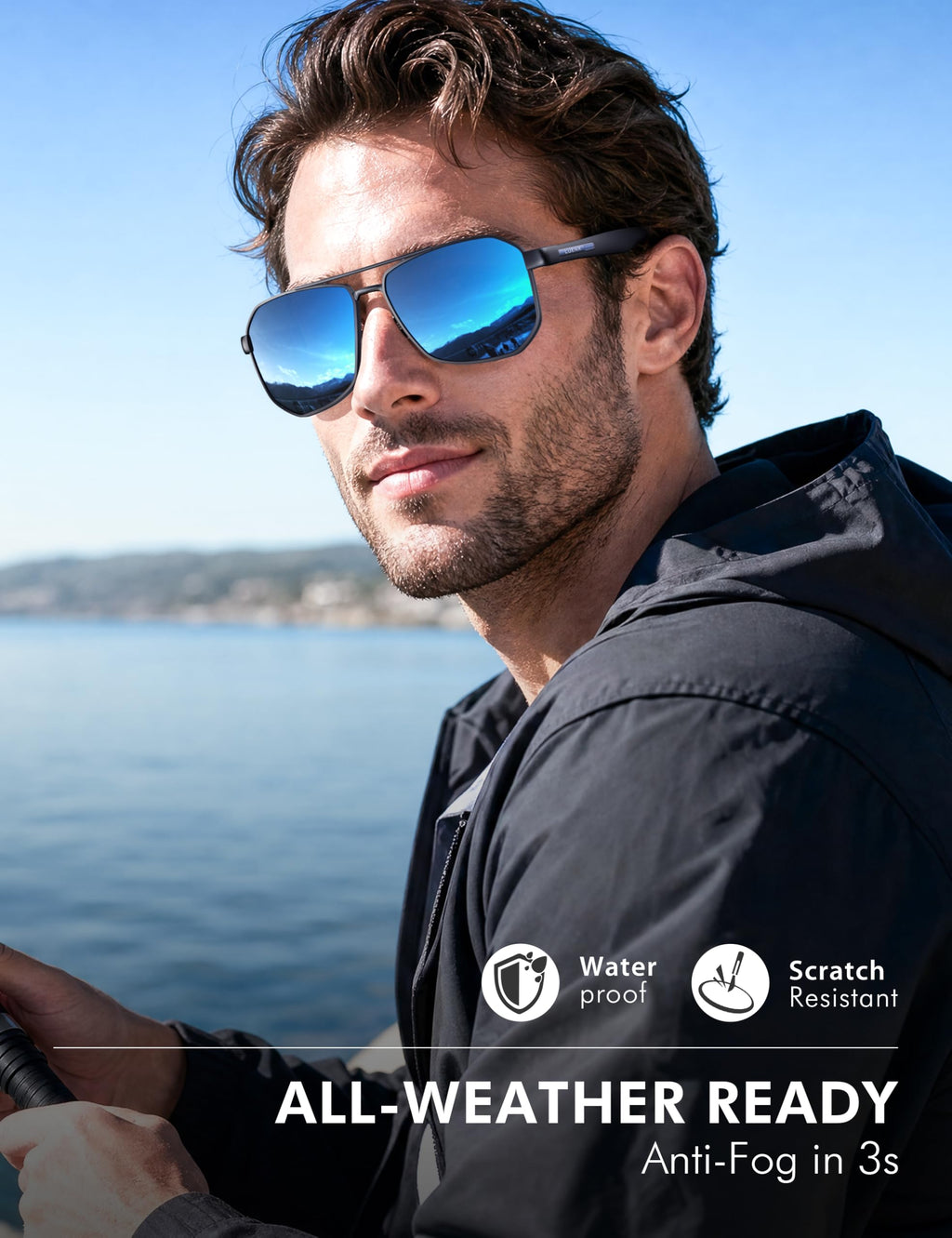 LUENX Aviator Polarized Sunglasses for Men: Square UV400 Driving