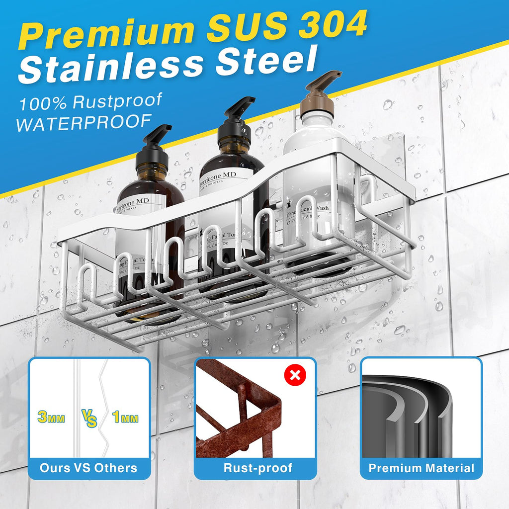 EUDELE Adhesive Shower Caddy, 5 Pack Rustproof Stainless Steel Bath Organizers With Large Capacity, No Drilling Shelves for Bathroom Storage & Home Decor